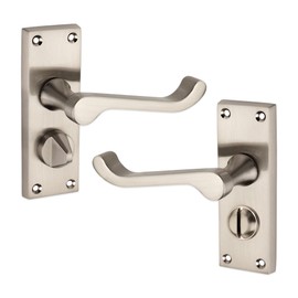 Victorian Scroll Lever Latch Lock Bath WC Privacy Door Handle Chrome/Brass/Satin, Suitable for All Types of Internal Doors (Satin Nickel, Privacy Handle)