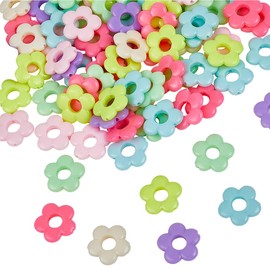 SOFPLATE 100Pcs Acrylic Flower Beads Hollow Flower Shaped Bead Spacers Opaque Colorful Mixed Candy Color Floral Loose Bead for Jewelry Making Rainbow Bracelets Necklaces Earrings Supplies DIY Crafting