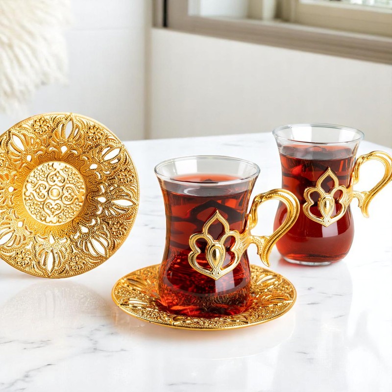 Alisveristime (SET OF 2 Turkish Tea Set with Zamac Holders,