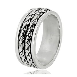 Treasure Bay MENS 8MM Wide Braid Ropes Design 925 Sterling Silver Spinner/Spinning/Spin Band Ring Meditation Stress Relief Fidget Ring Size R - Z (Z)