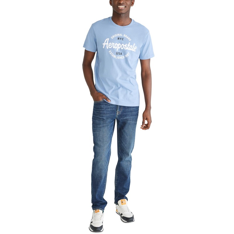 Aero Graphic Circle- Script Aeropostale, Washed Blue, M