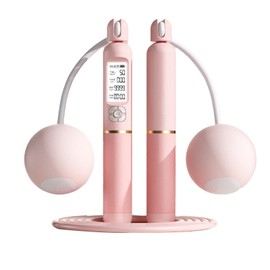 Cordless Jump Rope with LCD Display Counter and Large Ball Weighted Steel Wire Jump Rope for Home Indoor Outdoor Fitness Sakura Pink