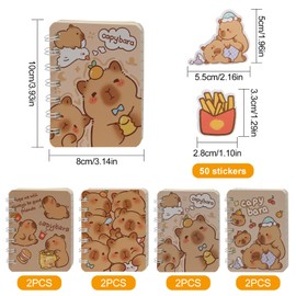 POXIAOER Notizbuch A7, 8 Stück Kleines Notizbuch Tragbar im Taschenformat Notizblock Liniert 10 x 8cm Mini Notizbuch Büro Schule Schreibwaren Kawaii Capybara Notizbuch mit 50 Stück Capybara Sticker
