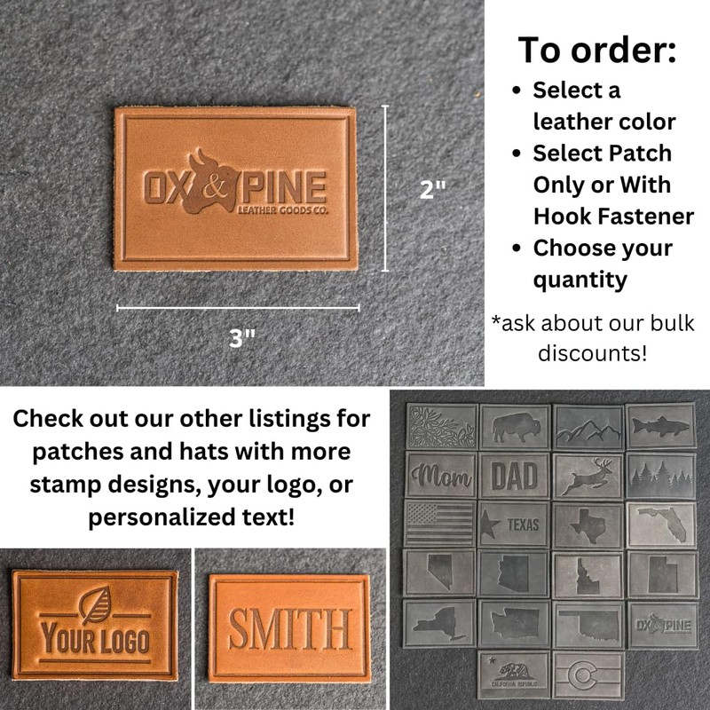 Bison Leather Patches with optional hook side fastener added, 100%