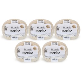 5 Ball La Mia 100% Merino Wool Total 8.8 Oz. Each 1.76 Oz (50g) / 191 Yrds (175m), Fine, Sport, Premium Softest Natural Yarn, Beige - L051