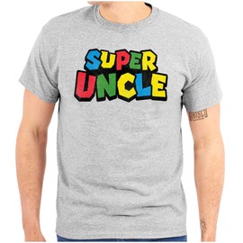 Super Uncle Gamer Nerd Retro Geek Mens Graphic T Shirt Tees Sport Grey