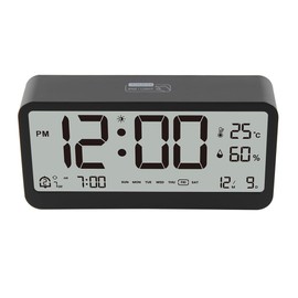 Digital Clock, Table Clock, Alarm Clock, Calendar, Temperature, Humidity Meter, Easy to Read Large Screen Display, Alarm, Snooze Function, Stylish (Black)