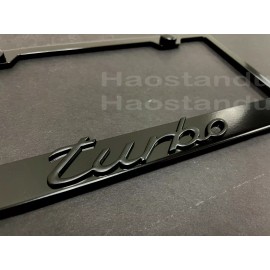 License Plate Frame Shop 1x (Black) TURBO 3D Emblem BLACK Stainless License Plate Frame RUST FREE + S.Cap