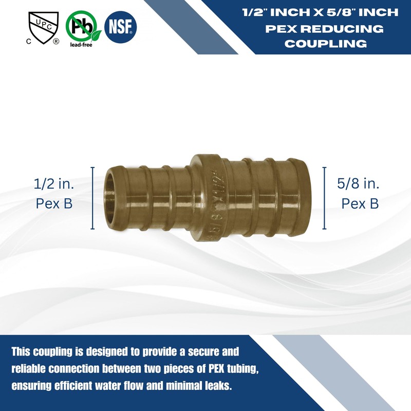 XFITTING 10 Pcs Pex Coupling, 1/2" x 5/8", Brass, Coupling,