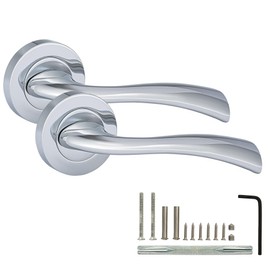 XFORT Solace Lever on Rose Door Handles, Internal Door Handle Sets for Interior Wooden Doors, Lever Latch Door Handle, Interior Door Handles for Home & Office – Polished Chrome
