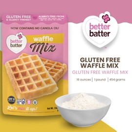Better Batter Waffle Mix | Certified Kosher, Vegan & Gluten Free Mix for Baking Top 9 Allergen-Free Perfect for Fluffy Waffles! Just Add Water, Eggs & Butter Hostess Kitchen Cooking Gifts 1LB Pouch