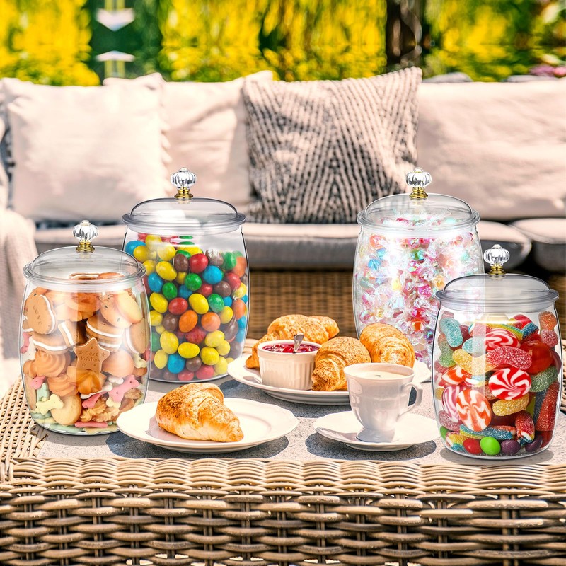 Nuogo 4 Pcs Candy and Cookie Jar Plastic Jars with