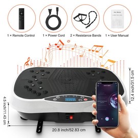 Vibration Plate Exercise Machine, Whole Body Workout, Fat Shaker & Lymphatic Drainage, Bluetooth, LED, Includes Manual Cord Drawstring, Walking Pad - Specification: Maximum load: 220 lbs-Grey