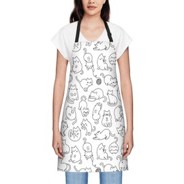 Smooffly Cute Cartoon Cat Apron Adjustable Bib Chef Aprons Cooking Apron Unisex Women Men Aprons Perfect for Home Kitchen, Baking, Gardening, Restaurant, Coffee house BBQ