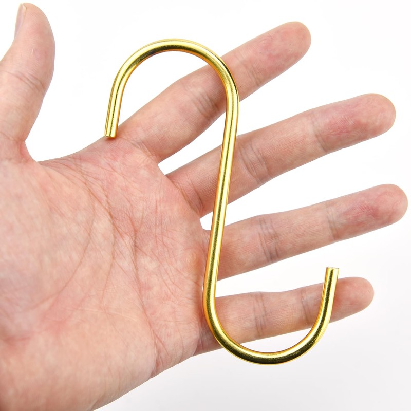 10 Pack Gold S Hooks for Hanging, Stainless Steel S
