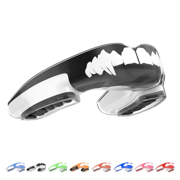 Reductro Mouthguard Slim Fit, Adults and Junior Sports Gum Shield Mouth Guard with case for Boxing, MMA, Rugby, Hockey, Karate, Judo and All Contact Sports. Fitting Technology. (Black & White)
