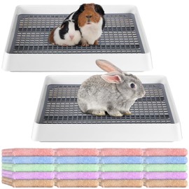 Layhit 2 Pcs Rabbit Litter Box Large with 20 Pcs Blankets Bunny Litter Box Guinea Pig Training Pan Cage Toilet Tray Small Animal Corner Potty Trainer Box Microfiber Coral Fleece Liner for Rat Ferret