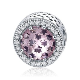 PAHALA 925 Strling Silver Classic Love 4 Colors Stone With Crystals Charm (Pink Sparkling Star)
