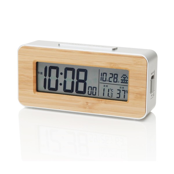 ADESSO T-01 Alarm Clock, Radio, Digital, Bamboo Radio Clock, Backlight, Snooze Function, Brown