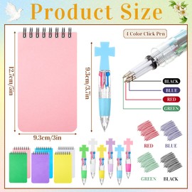 Kosiz 24 Pcs Christian Gifts Bulk Including 12 Sets Small Pocket Bible Notebook, 12 Sets Cross Pens Christian Multicolor 4 in 1 Ballpoint Religious Pens Jesus Loves You Gifts