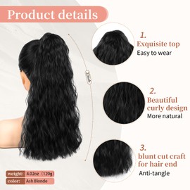 JWLFLOWXISS Ponytail Extension, 22 Inch Drawstring Pony Tails Clip in Hair Extension Wrap Around Ponytail Curly Long Wavy Synthetic Hairpiece for Women