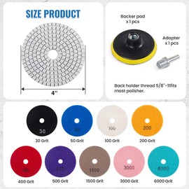 S SATC Diamond Polishing Pads, 14PCS Granite Polishing Kits, 30-6000/ Girt Marble Polishing Kits, Stone Polishing Kit for Concrete Marble Stone Countertop Quartz