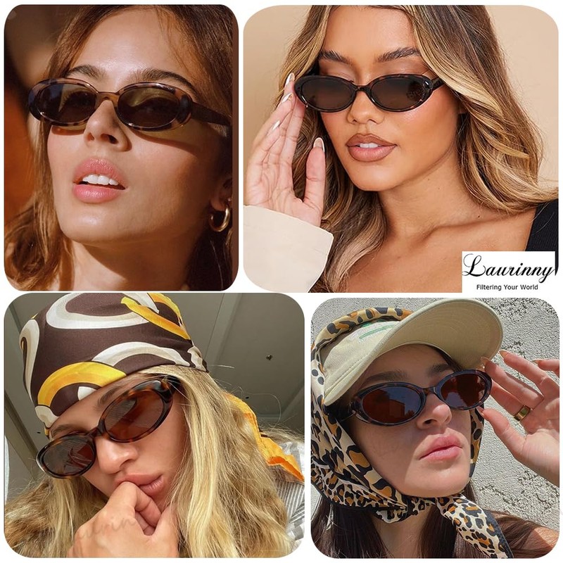 Laurinny Small Oval Sunglasses for Women Men Trendy 90s Retro
