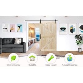 S&Z TOPHAND 34 in. x 84 in. Unfinished British Brace Knotty Barn Door with 6.6FT Sliding Door Hardware Kit/Solid Wood/Unfinished British Brace Barn Door (34in + J Shape)