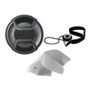 Olympus OM-D E-M5 Mark II Lens Cap Center Pinch (58mm) + Lens Cap Holder + Microfiber Cleaning Cloth.