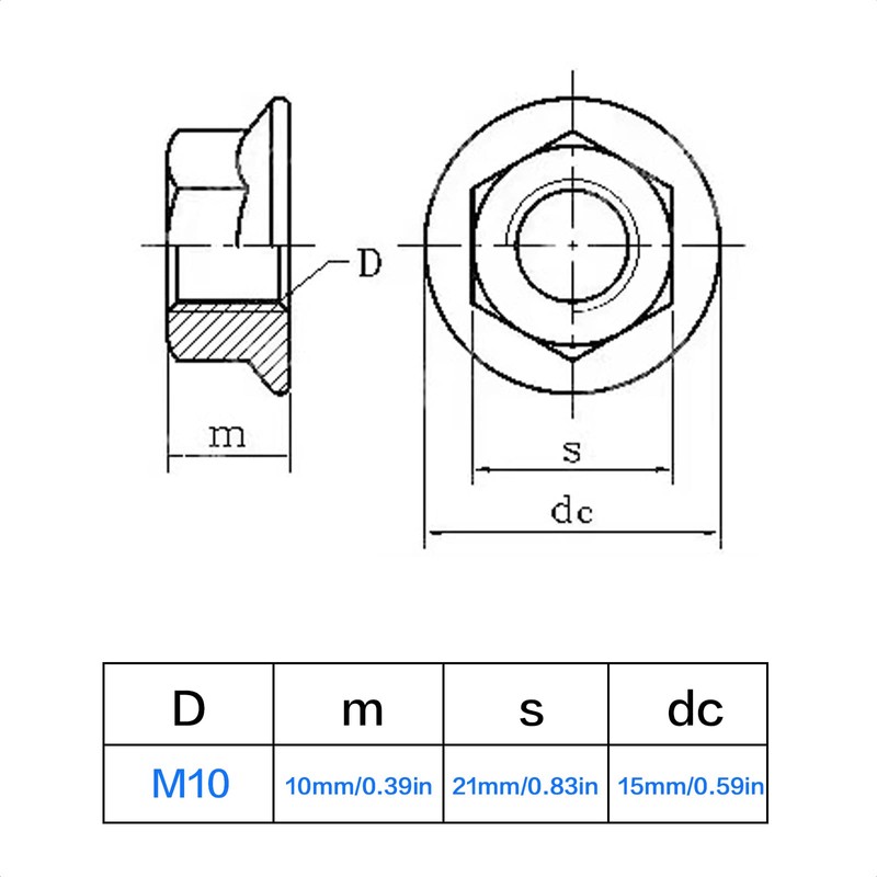 ALEOED 8 Pieces M10 x 1.25mm Serrated Flange Nut Hex