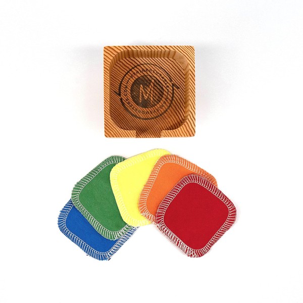 Marley's Monsters Facial Rounds + Holder - 20 Count Pack - Soft, Reusable Cotton Rounds and Wood Holder (Rainbow)