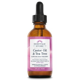 HERITAGE STORE Castor Oil & Tea Tree Oil Clarifying Scalp Treatment - Hair and Scalp Oil - w/Black Castor Oil, Organic Castor Oil, Jojoba Oil, Argan Oil - Hypoallergenic, Vegan, 60-Day Guarantee, 4oz