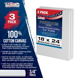 U.S. Art Supply 18 x 24 inch Stretched Canvas 12-Ounce Triple Primed, 3-Pack - Professional Artist Quality White Blank 3/4" Profile, 100% Cotton, Heavy-Weight Gesso - Acrylic Pouring, Oil Painting