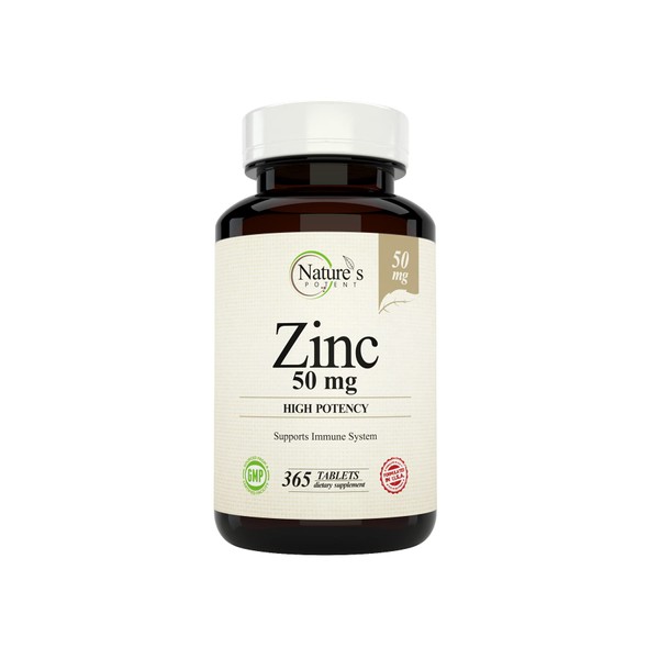 Nature's Potent Zinc 50 mg, Immune Support Supplement - High Potency for Maximum Immune & Antioxidant Health - Made in USA from Natural Zinc Oxide - 365 Tablets (1 Year Supply)