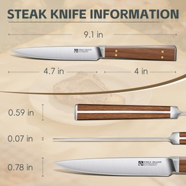 Purple Dragon Steak Knives Set of 4 - Smooth Edge Non-Serrated Blade with Square Wooden Handle – Elegant, Balanced, High Carbon German Steel, Ideal for Dining or Gifts