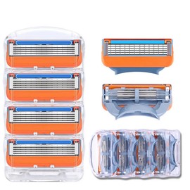 Shave Replacement Blades, 4 Pieces, Gillette Fusion Compatible, Compatible with Gillette Fusion, Razor Replacement Blade, 5 Tier Blades, For Men, Sensitive Skin, Orange (4)