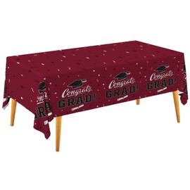 Gatherfun Graduation Tablecloths Graduation Party Table Decorations Waterproof Plastic Rectangular Disposable Table Cover for Congrats Grad Party Supplies 3PCS 54x108 Inch, Maroon