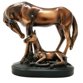 Treasure of Nature Bronze Mom & Baby Horse Sculpture Statue, 8 x 4.5 x 7 inch