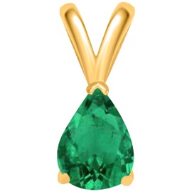 AoneJewelry Emerald Pendant Necklace for Women | 14k Yellow Gold 0.70 Carat 1 Stone Round Cut Prong Setting 18" Silver Box Chain Necklace Wedding Jewelry Collection