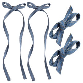 HLTOO 4PCS Blue Jeans Hair Bow Clips, Long-tail Ribbon Hair Barrettes with Alligator Clips, for Women and Girls Hair Styling Accessories