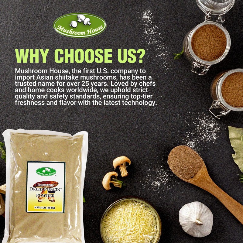 Mushroom House Dried Porcini Mushroom Powder, 1 lb - Wild-Harvested,