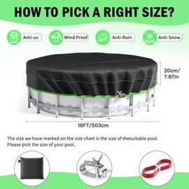 16 Ft Round Pool Cover, Solar Cover for Above Ground Pools, Heavy Duty Swimming Pool Cover Protector with Winch and Cable, Strong Tear Resistant Winter Pool Cover Ideal for Waterproof and Dustproof