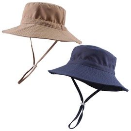 PEECABE Baby Sun Hat Summer Sun Protection Toddler Bucket Hat Wide Brim Adjustable Chin-Strap Beach Cap (CA/US, Age, 3 Years, 8 Years, Navy+Khaki)
