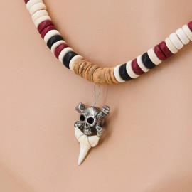 Grass Shack Trading Shark Tooth Skull Crossbones Coconut Beads 8mm Necklaces 20" OBX Surf  7043-08ST