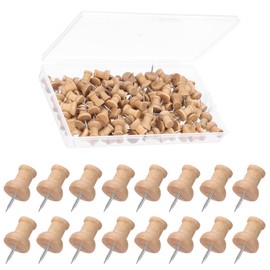 Coptiner 100 Pcs Wood Push Pins Wooden Head Pins with Storage Box Steel Thumb Tacks Clips for Wooden Photo Wall Cork Board Wall Bulletin Board Home Office