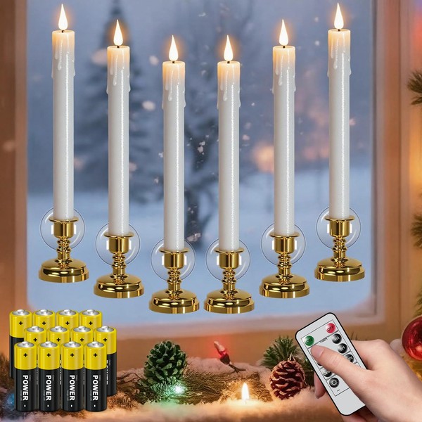 Eldnacele Flameless Window Taper Candles with Remote and Timer, Battery