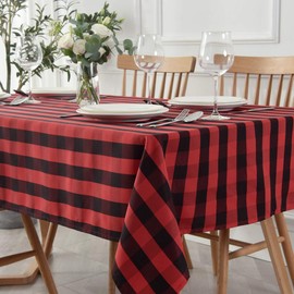 maxmill Checkered Square Tablecloth Waterproof Spillproof Wrinkle Resistant Heavy Weight Soft Gingham Table Cloth for Picnic Dinner and Party Washable Polyester Fabric, 60 x 60 Inch Black and Red
