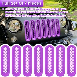 7PCS Front Grill Mesh Inserts for Jeep Wrangler JK JKU Sport Freedom Rubicon Sahara Unlimited 2007-2018 Exterior Accessories Clip-in Grille Guard Cover Trim (Matte Purple)