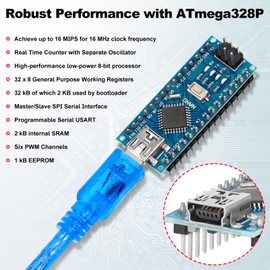 Nano V3.0 CH340 Atmega328P Development Board, 4 Pcs Microcontroller Board with USB Cables Nano Board Module Compatible with A rduino IDE