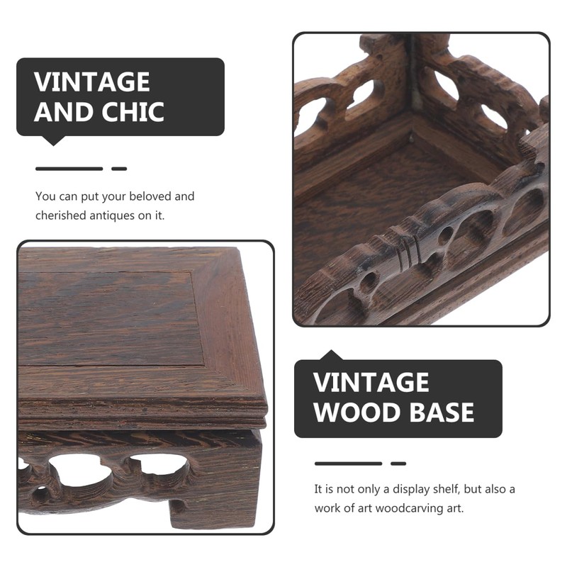 CIYODO Wooden Display Stand for Bonsai and Ornaments Square Vintage
